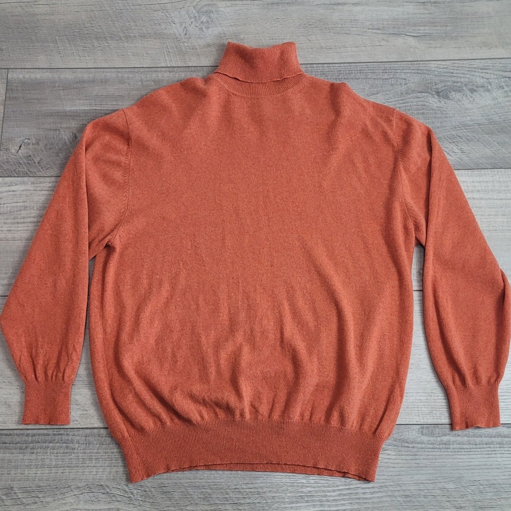 🧡Paul Fredrick Turtleneck Sweater Mens XXL Rust Orange 2-Ply 100% Cashmere Soft